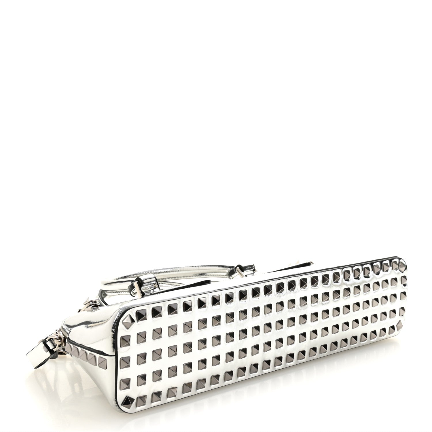 Valentino Garavani Mirror Calfskin Rockstud East West Top Handle Bag Silver 3 of 9