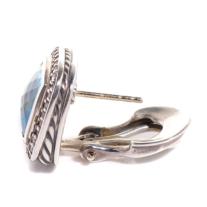 David Yurman Sterling Silver Diamond Blue Topaz 11mm Albion Earrings 3 of 5