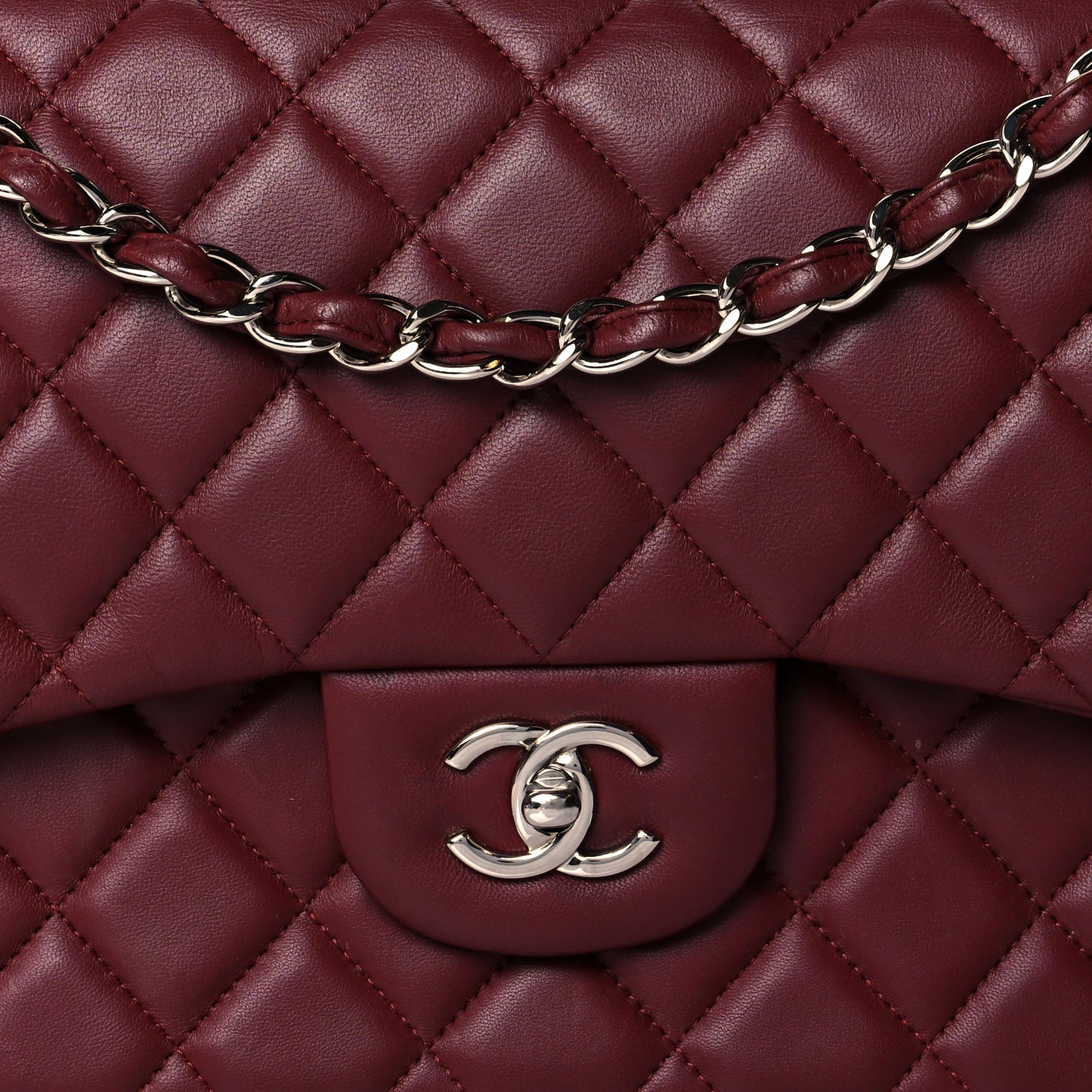 Lambskin Quilted Jumbo Double Flap Burgundy