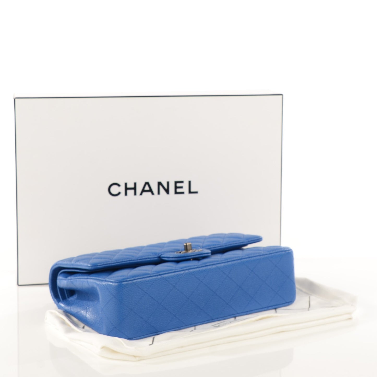 Caviar Quilted Medium Double Flap Blue