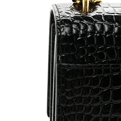 Saint Laurent Calfskin Crocodile Embossed Medium Monogram Sunset Black 13 of 14