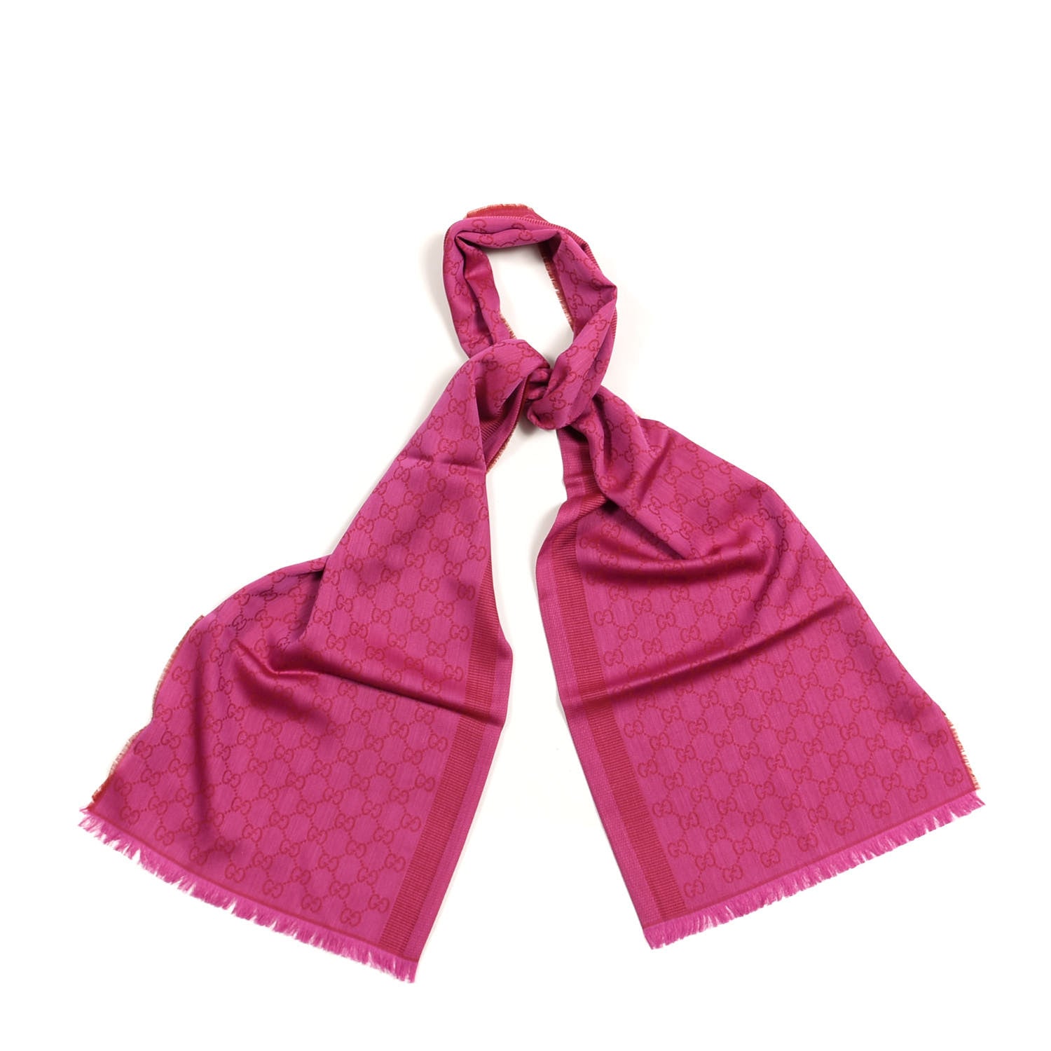 Gucci Wool Silk GG Monogram GGWeblong Fringe Scarf Shawl Red Pink 1 of 3
