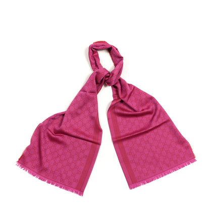 Gucci Wool Silk GG Monogram GGWeblong Fringe Scarf Shawl Red Pink 1 of 3