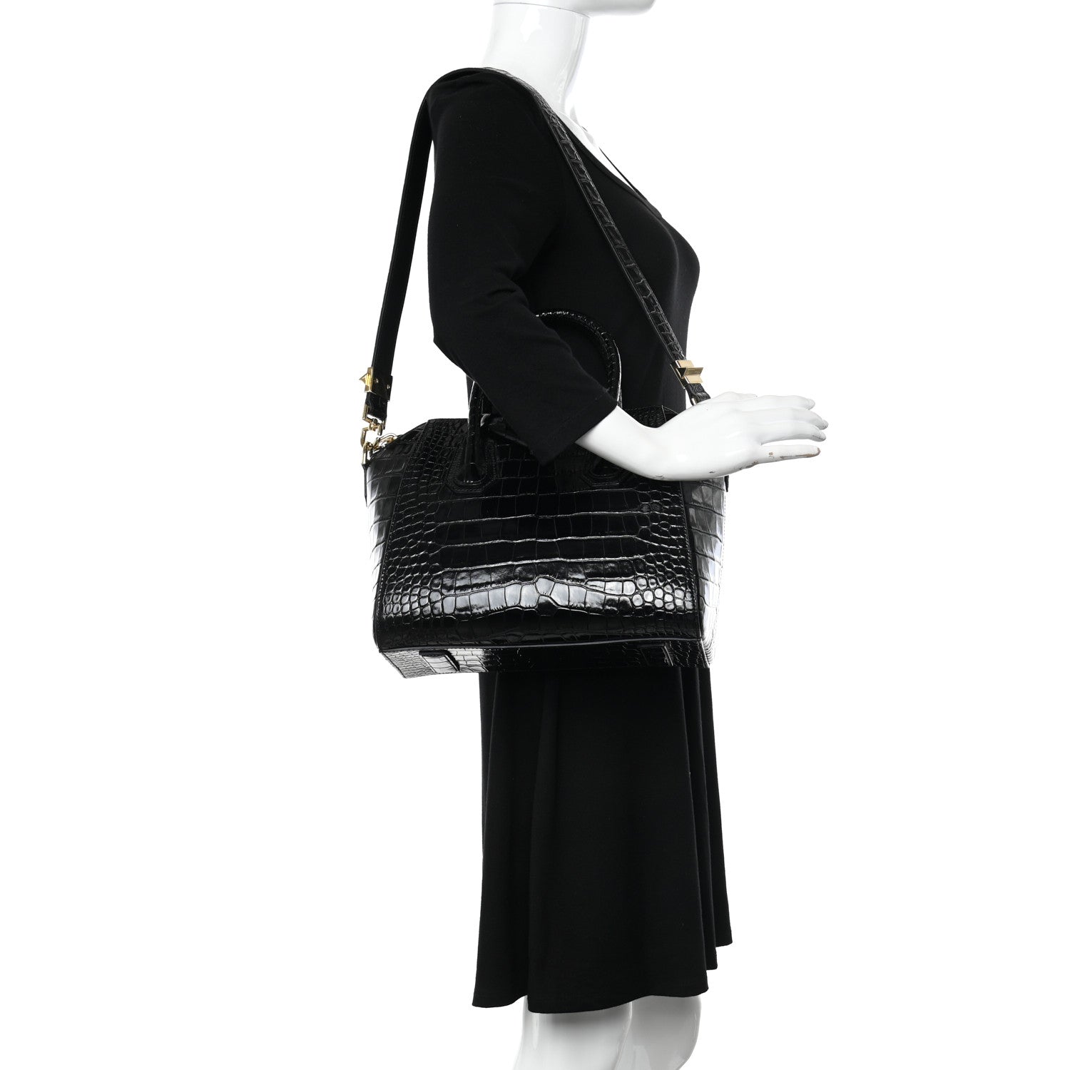 Givenchy Calfskin Crocodile Embossed Small Antigona Black 2 of 11