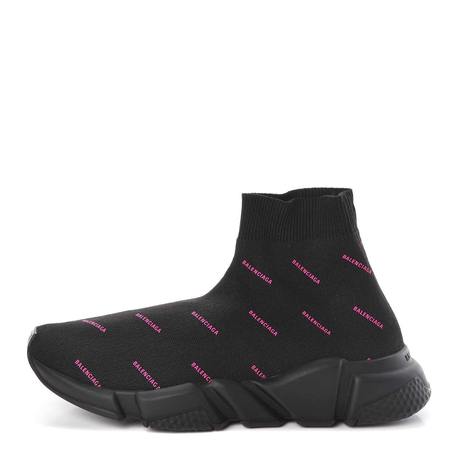 Balenciaga Neoprene Knit Allover Logo Womens Speed Sneakers 39 Black Fuchsia 1 of 8