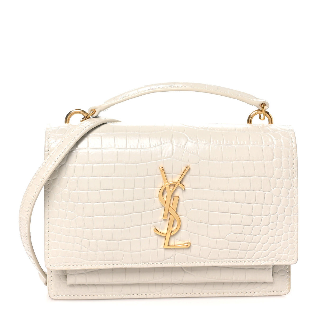 Saint Laurent Calfskin Crocodile Embossed Monogram Sunset Chain Wallet Blanc Vintage 1 of 9