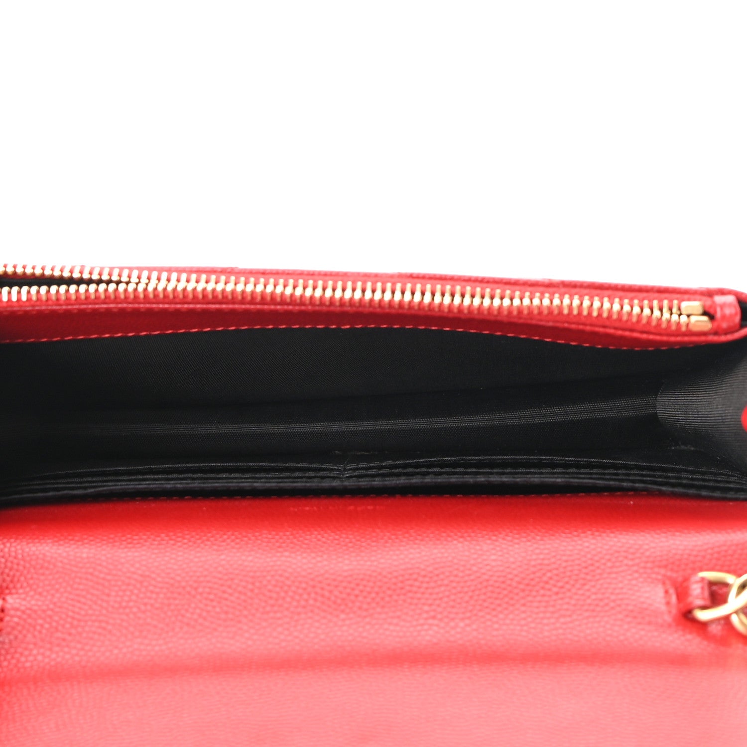Saint Laurent Grain De Poudre Matelasse Chevron Monogram Envelope Chain Wallet New Red 5 of 10