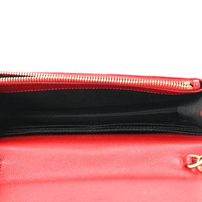 Saint Laurent Grain De Poudre Matelasse Chevron Monogram Envelope Chain Wallet New Red 5 of 10