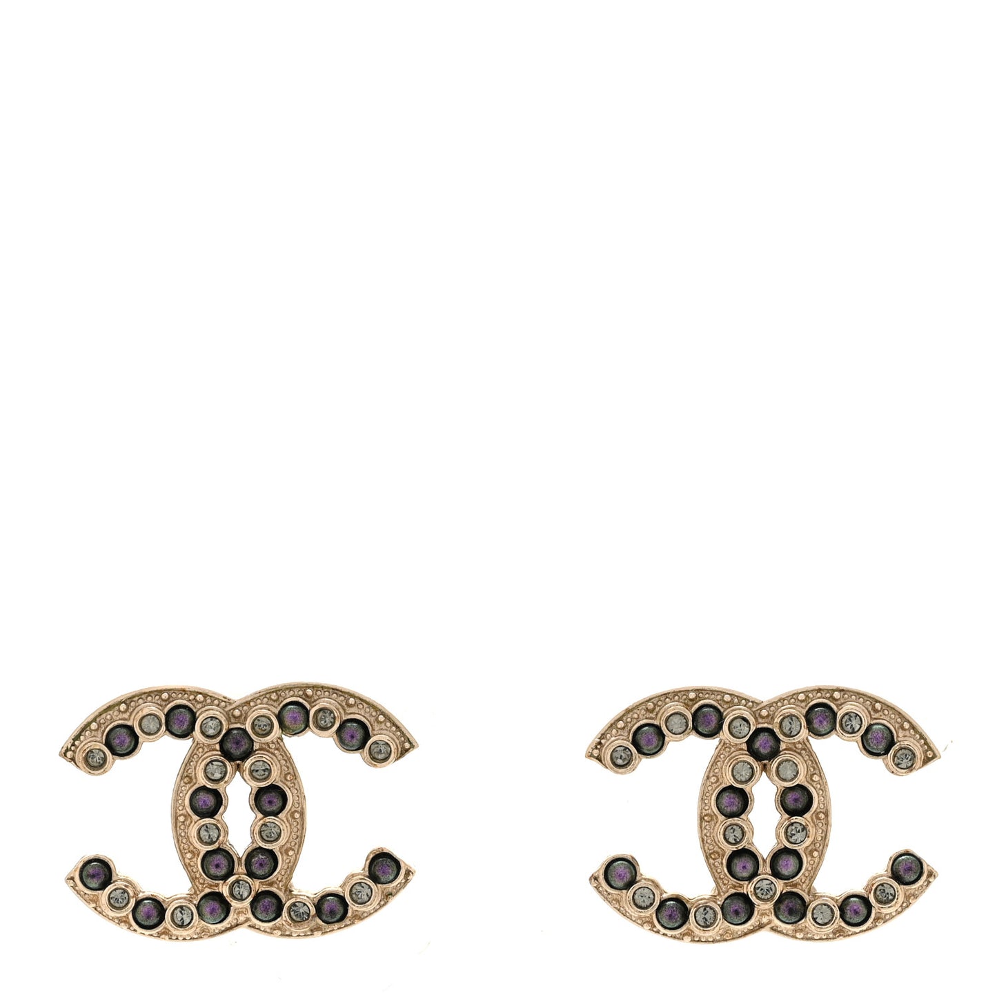 Crystal Pearl CC Earrings Gold Purple