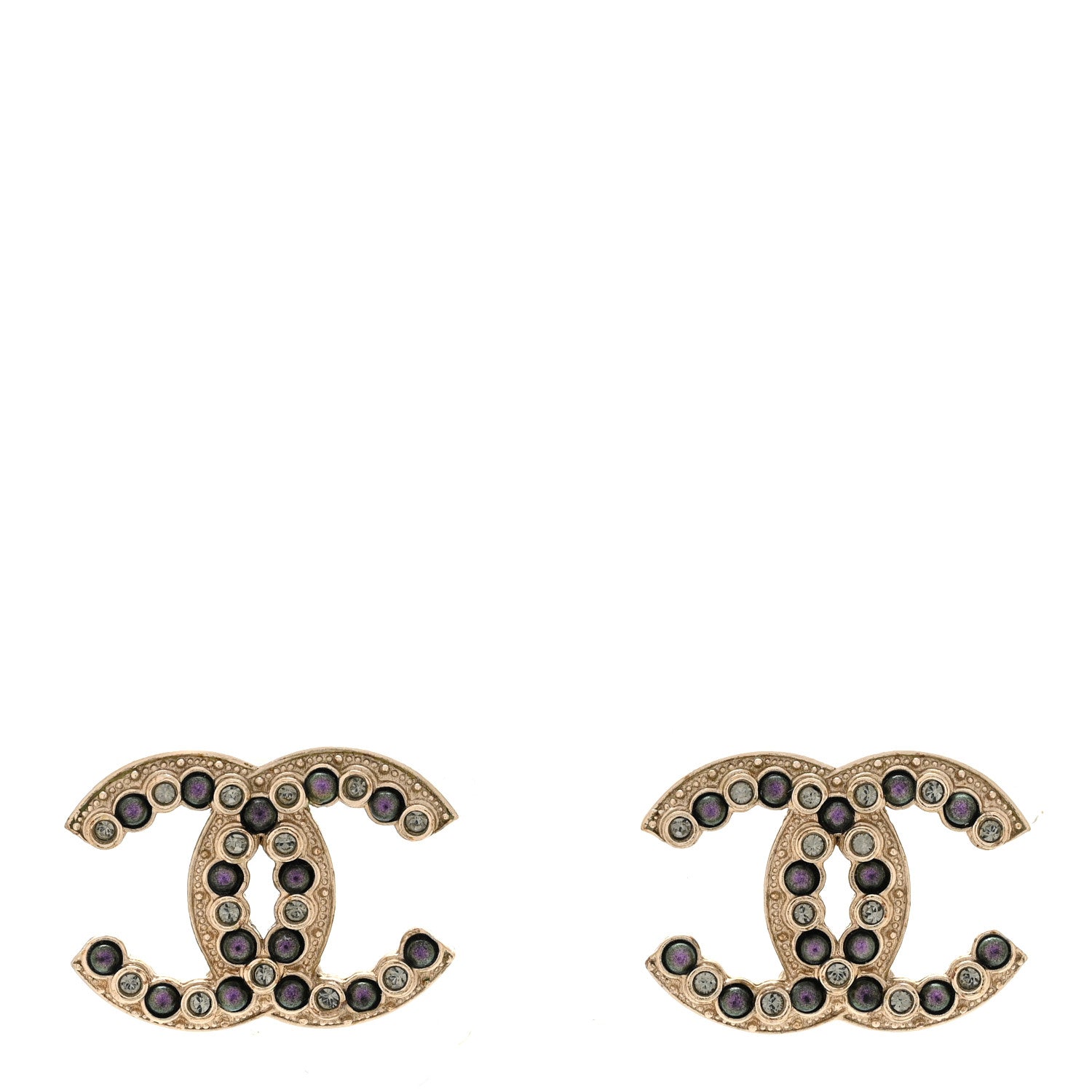 Chanel Crystal Pearl CC Earrings Gold Purple 1 of 5