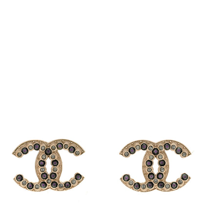 Chanel Crystal Pearl CC Earrings Gold Purple 1 of 5