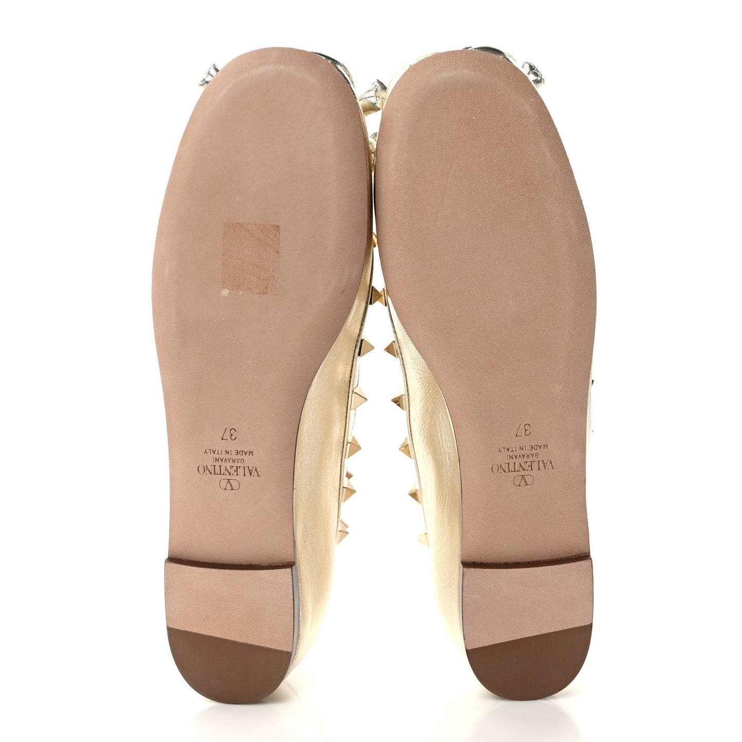 Metallic Calfskin Rockstud Bow Ballerina Flats 37 Platino