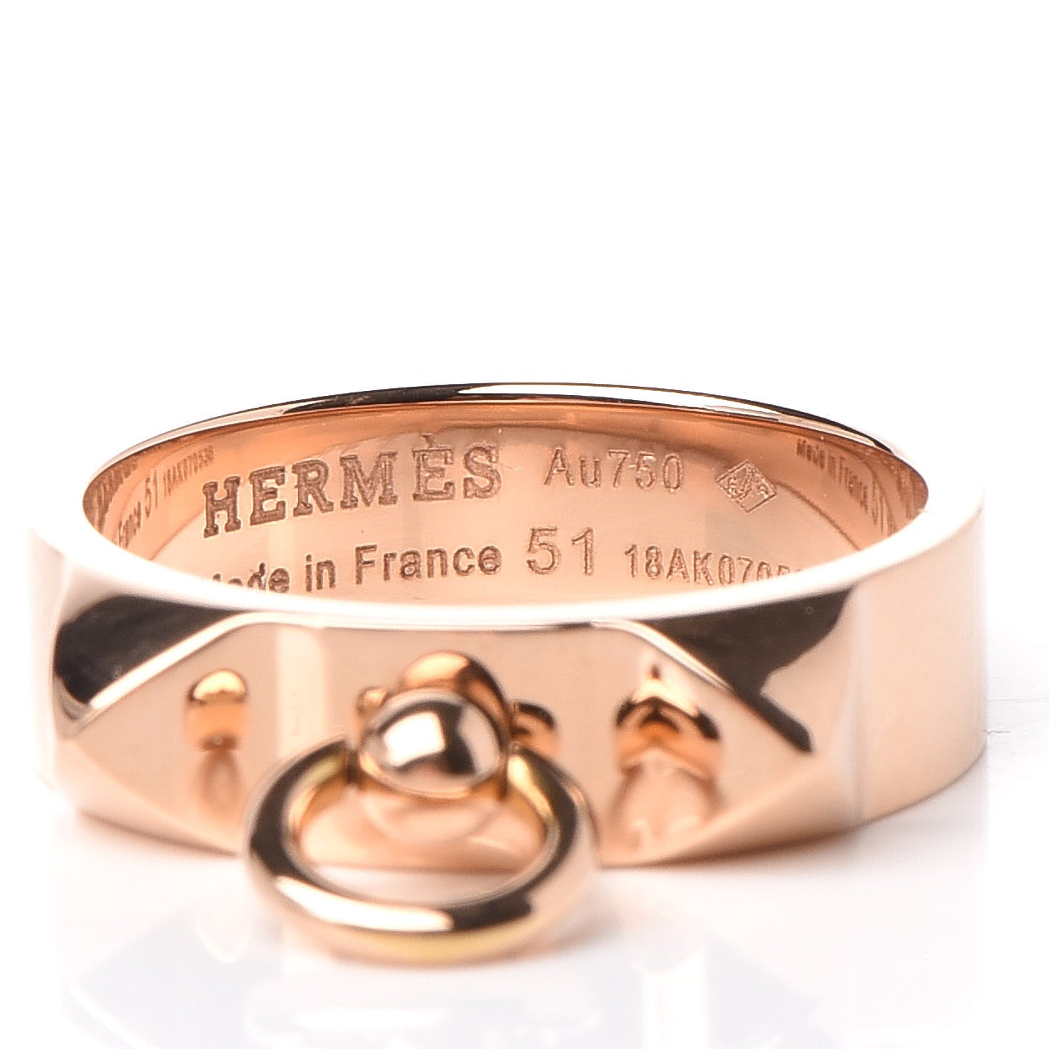 Hermes 18K Rose Gold PM Collier De Chien Ring 52 6 4 of 5