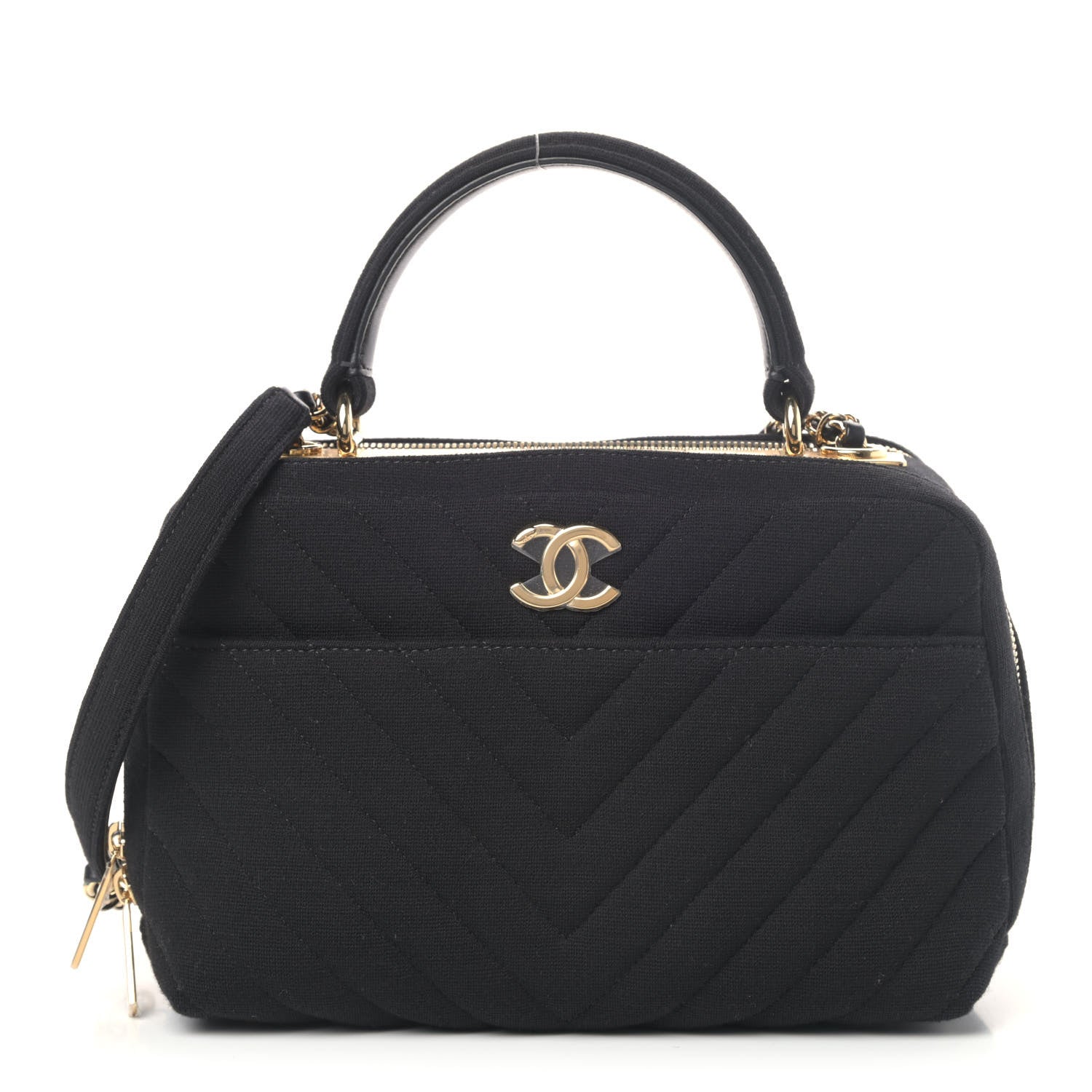 Chanel Jersey Chevron Quilted Medium Trendy CC Bowling Bag Black 1 of 4