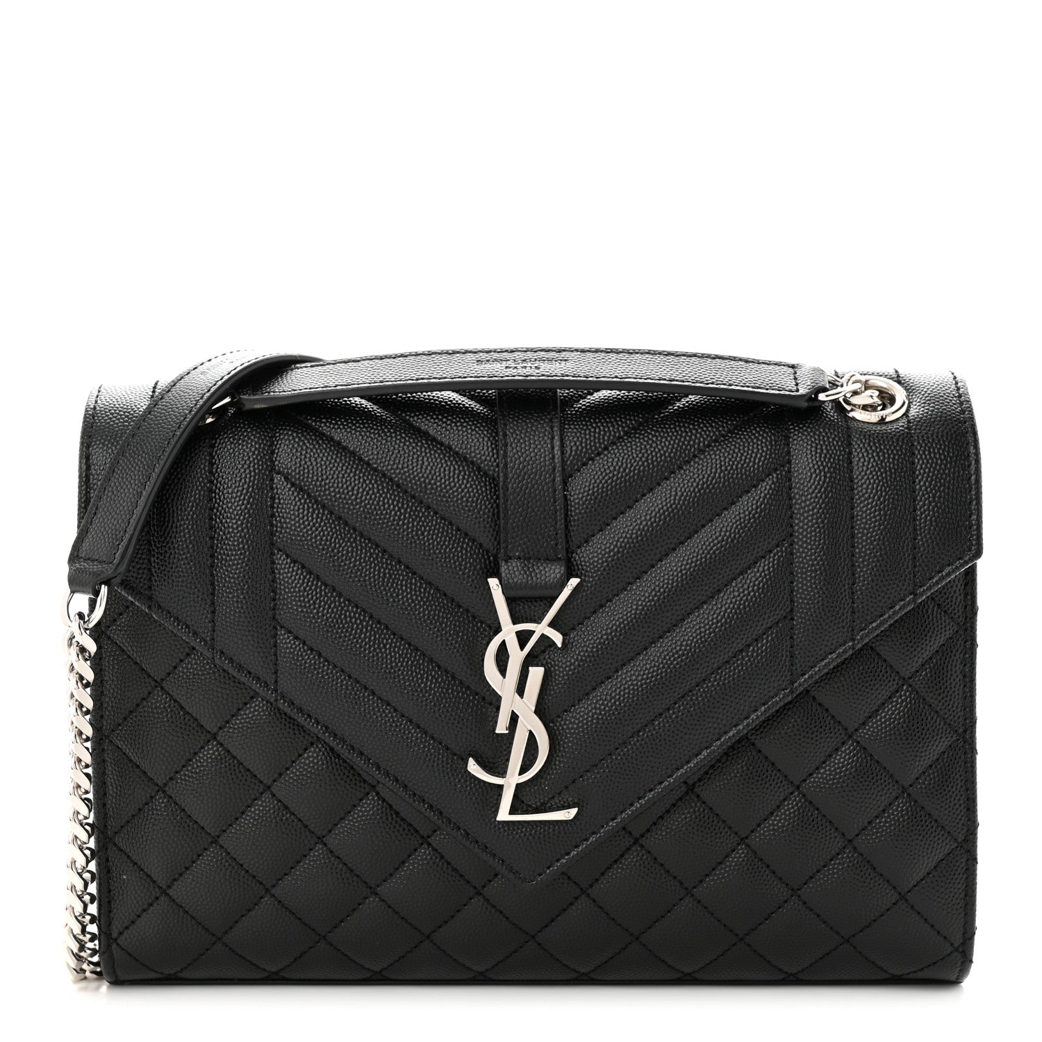 Saint Laurent Grain De Poudre Textured Mixed Matelasse Triquilt Medium Monogram Satchel Black 1 of 12