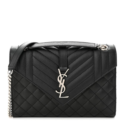 Saint Laurent Grain De Poudre Textured Mixed Matelasse Triquilt Medium Monogram Satchel Black 1 of 12