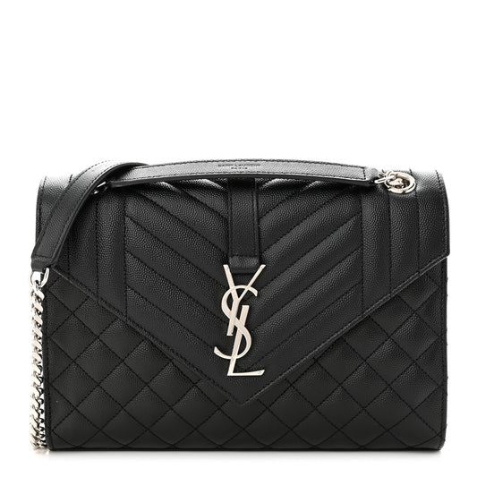 Grain De Poudre Textured Mixed Matelasse Triquilt Medium Monogram Satchel Black