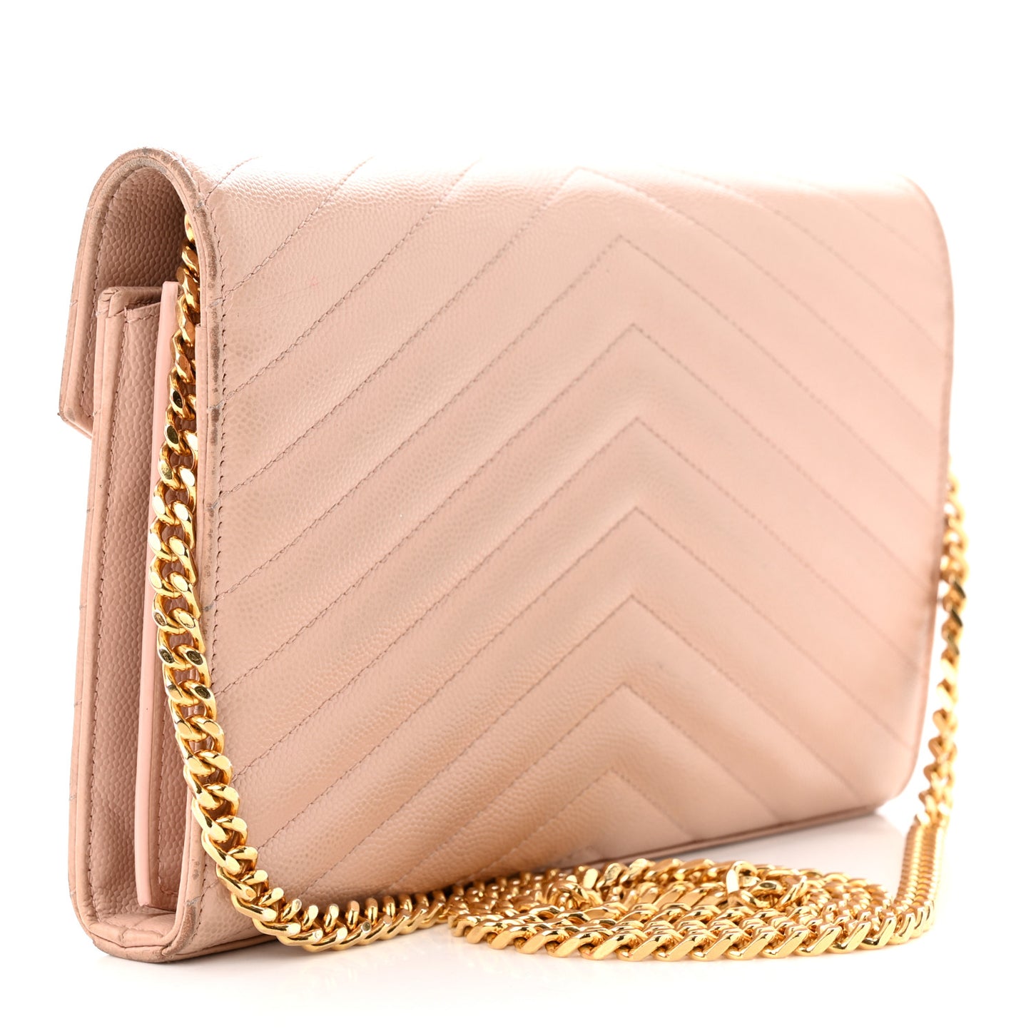 Grain De Poudre Matelasse Chevron Monogram Chain Wallet Pale Pink