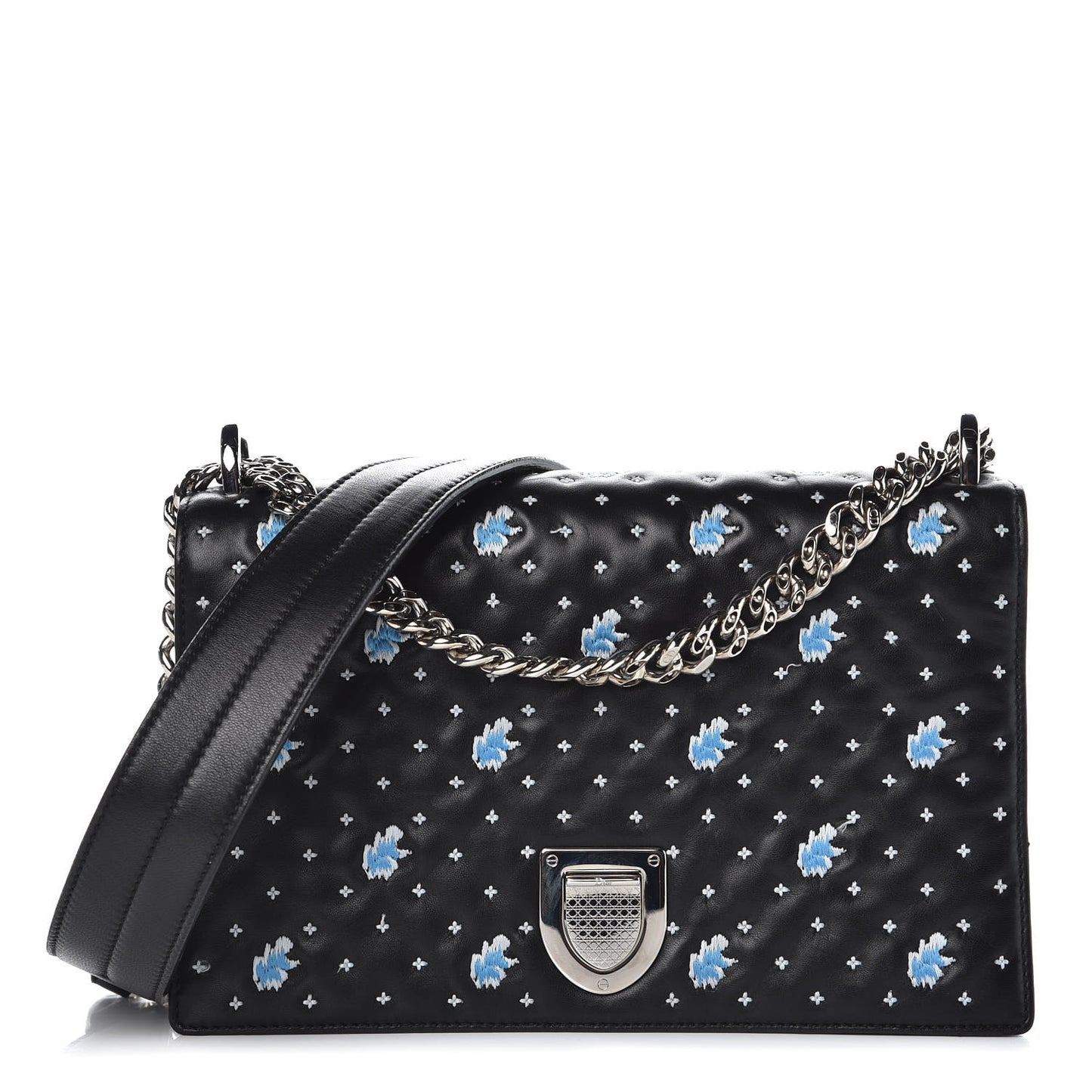 Lambskin Embroidered Medium Diorama Flap Bag Black