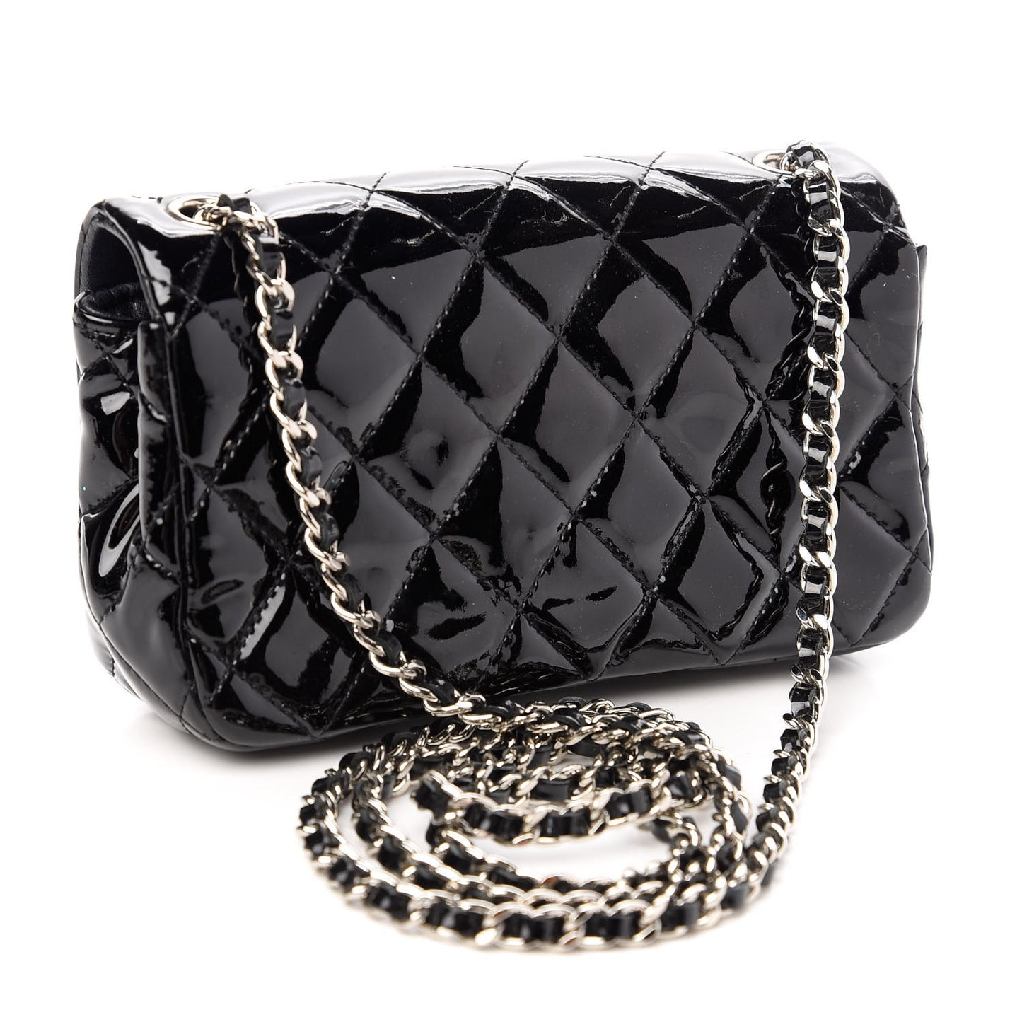 Patent Calfskin Quilted Extra Mini Rectangular Flap Black