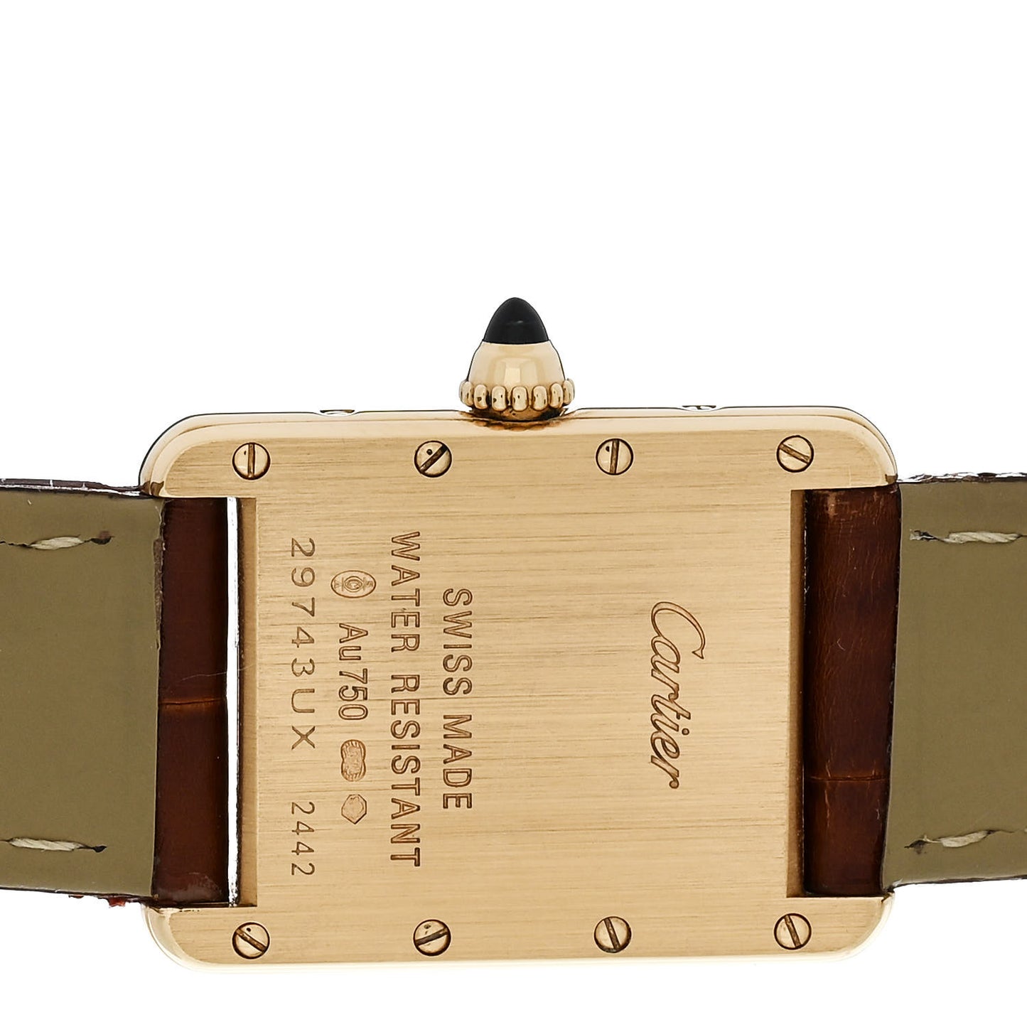 18K Yellow Gold Alligator 22mm Tank Louis Quartz Watch Brown