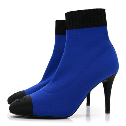 Chanel Jersey Grosgrain CC Cap Toe Short Boots 39 Blue Black 3 of 10