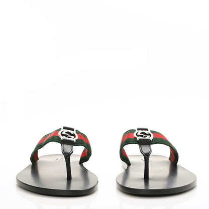 Gucci Nylon Calfskin Web Mens Thong Sandals 8 Green Red Black 2 of 7
