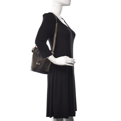 Christian Louboutin Silk Satin Calfskin Marie Jane Loubirun Studded Bucket Black Gold Platine 3 of 11