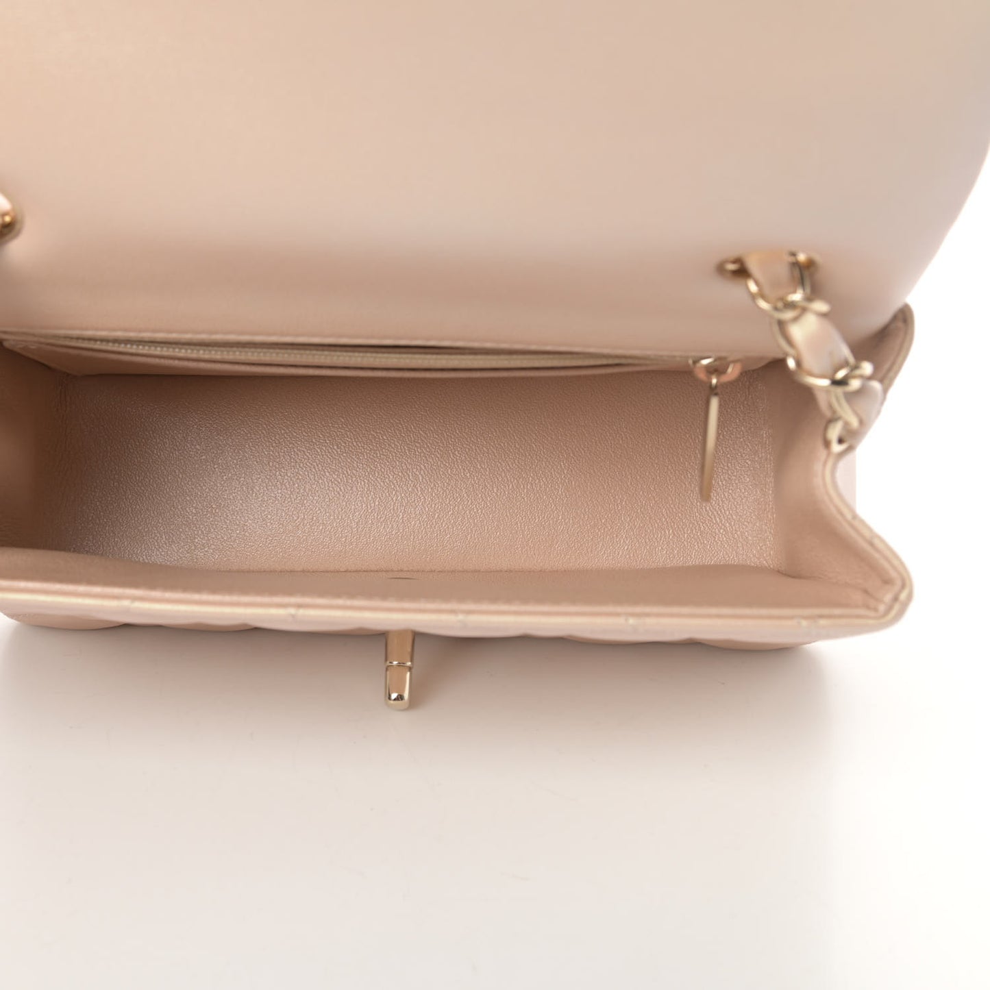 Iridescent Calfskin Quilted Mini Rectangular Flap Beige