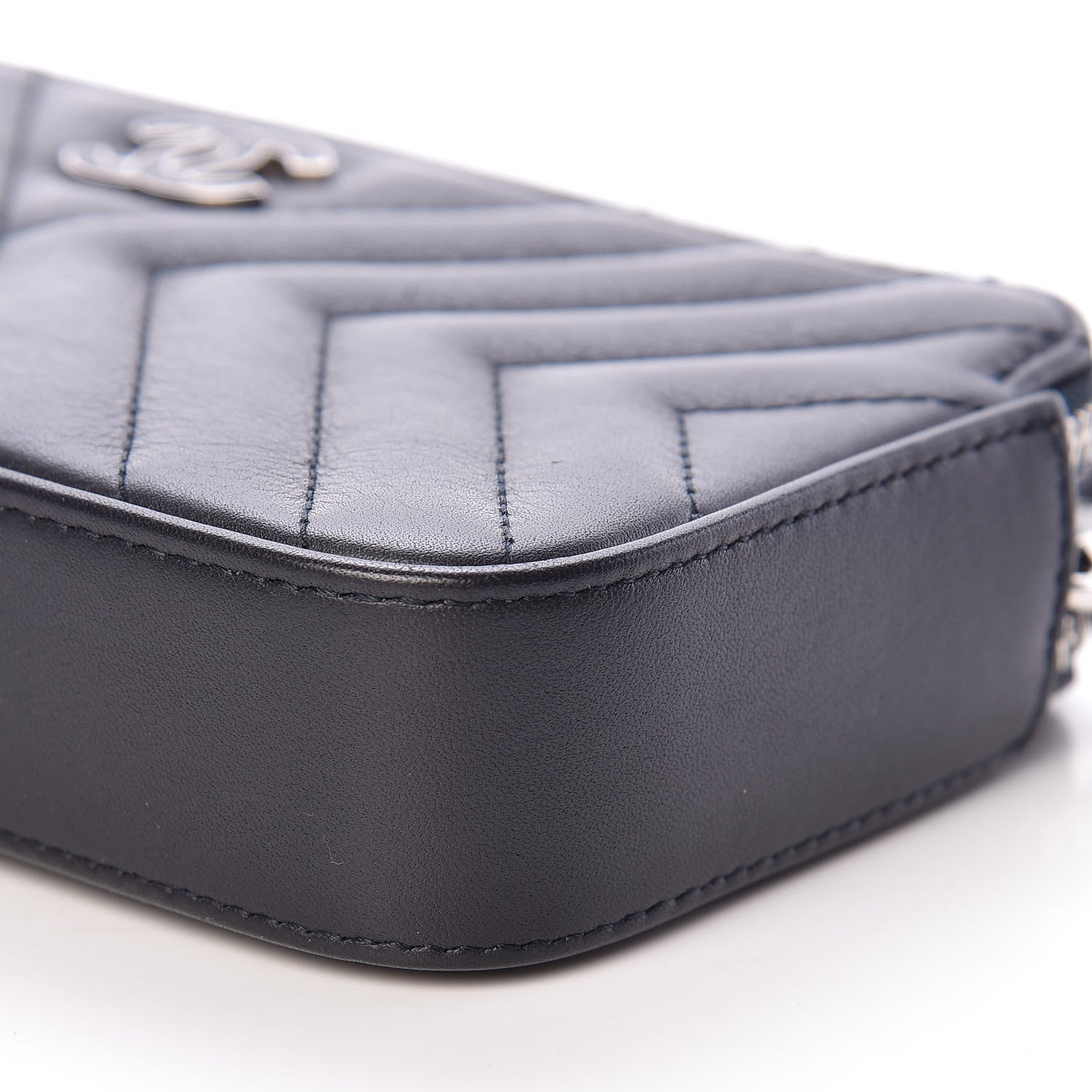 Chanel Calfskin Chevron Quilted Tassel Clutch With Chain Navy 13 of 13