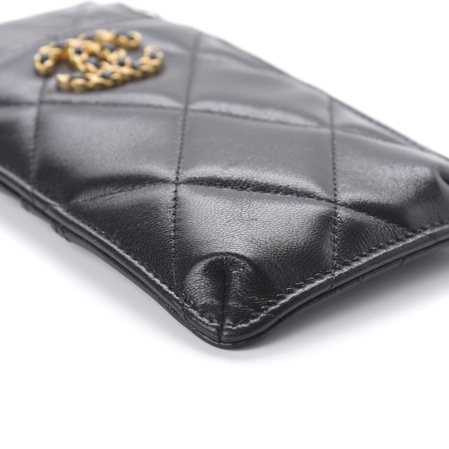 Chanel Goatskin Quilted 19 Flat Wallet Pouch Black 6 of 10