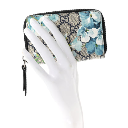 Gucci GG Supreme Monogram Blooms Zip Around Card Case Wallet Beige Blue Navy 2 of 6