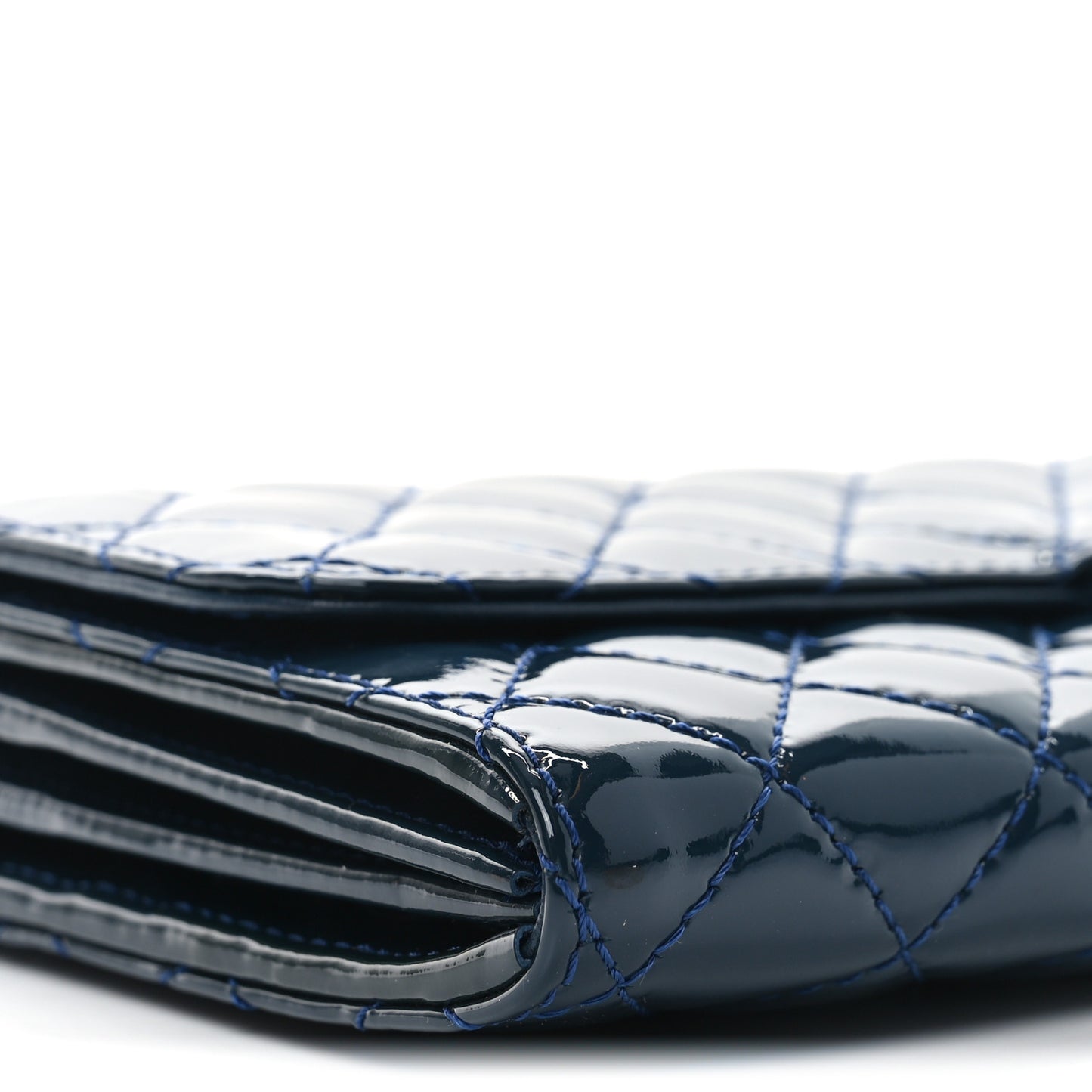 Patent Calfskin Quilted Brilliant East West Flap Clutch Blue