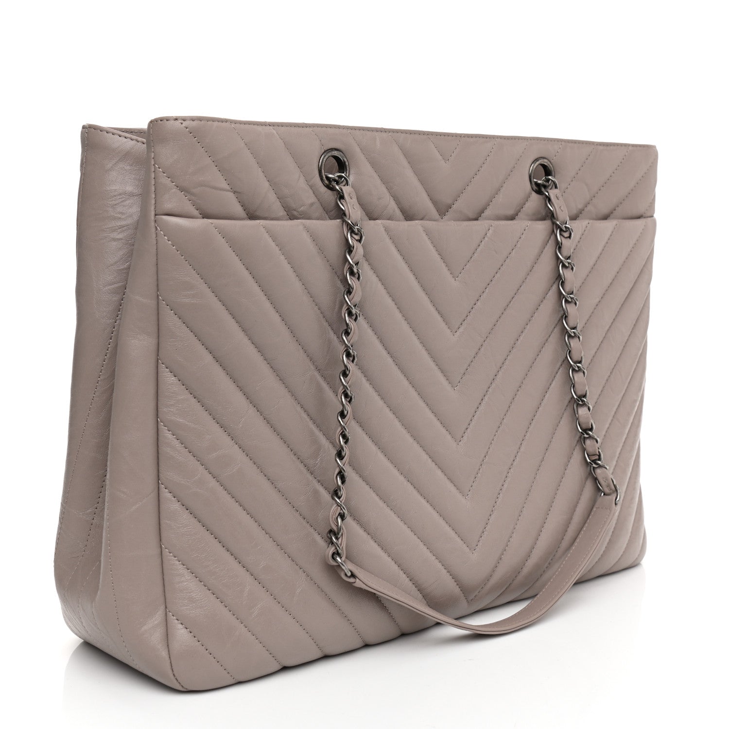 Chanel Aged Calfskin Chevron Quilted Large Classic Shopping Tote Grey 3 of 8