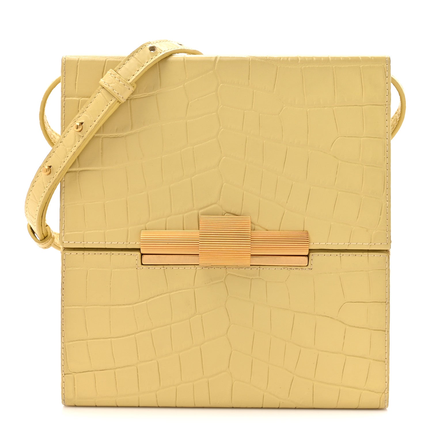 Bottega Veneta Calfskin Crocodile Embossed Daisey Box Clutch Yellow 1 of 12