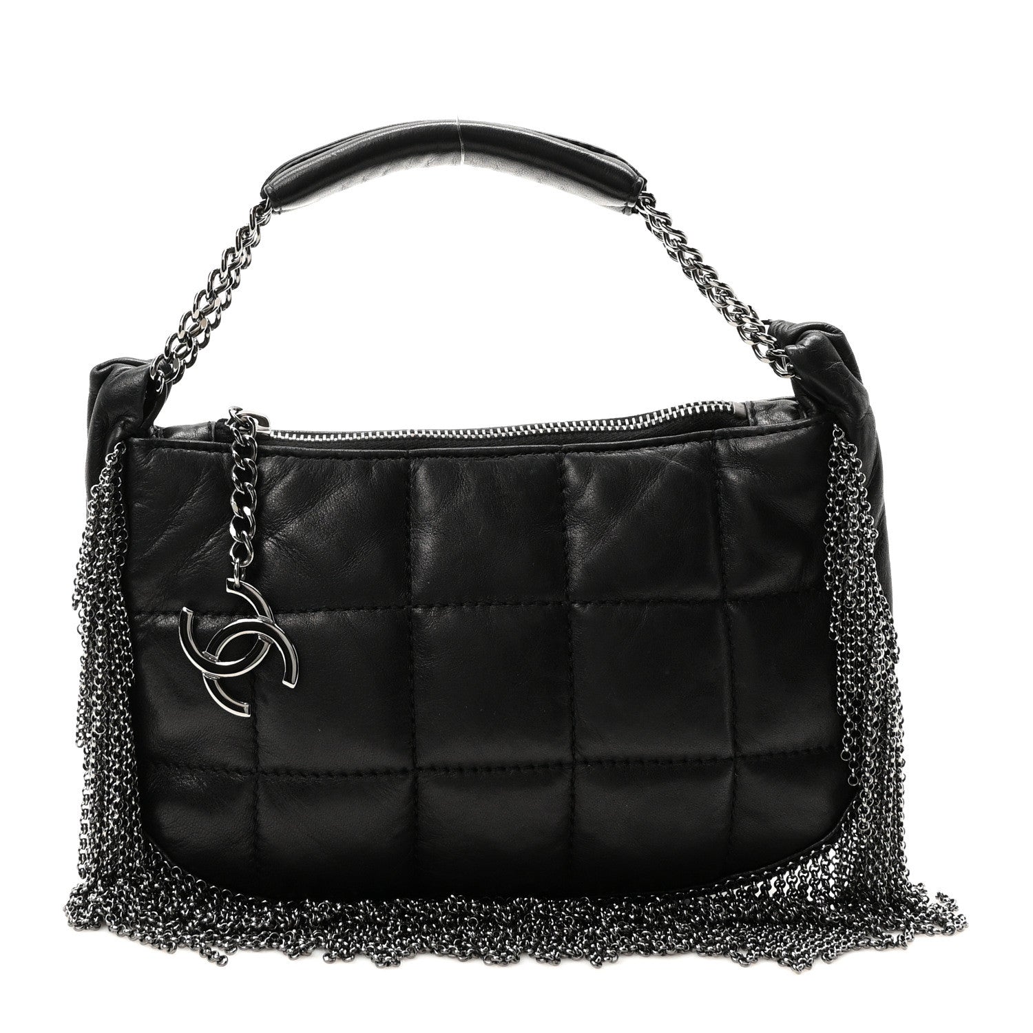 Chanel Lambskin Square Quilted Chain Fringe Pochette Black 1 of 10