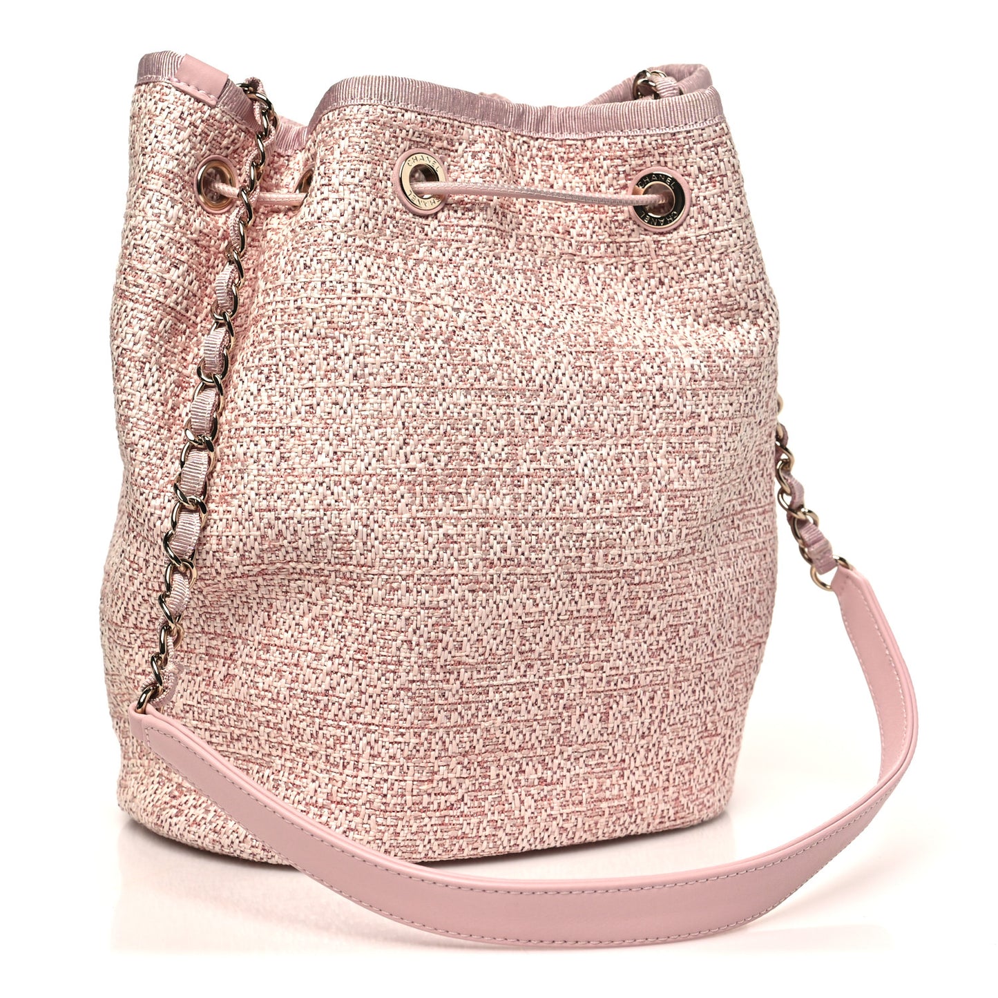 Lurex Boucle Deauville Drawstring Bag Pink