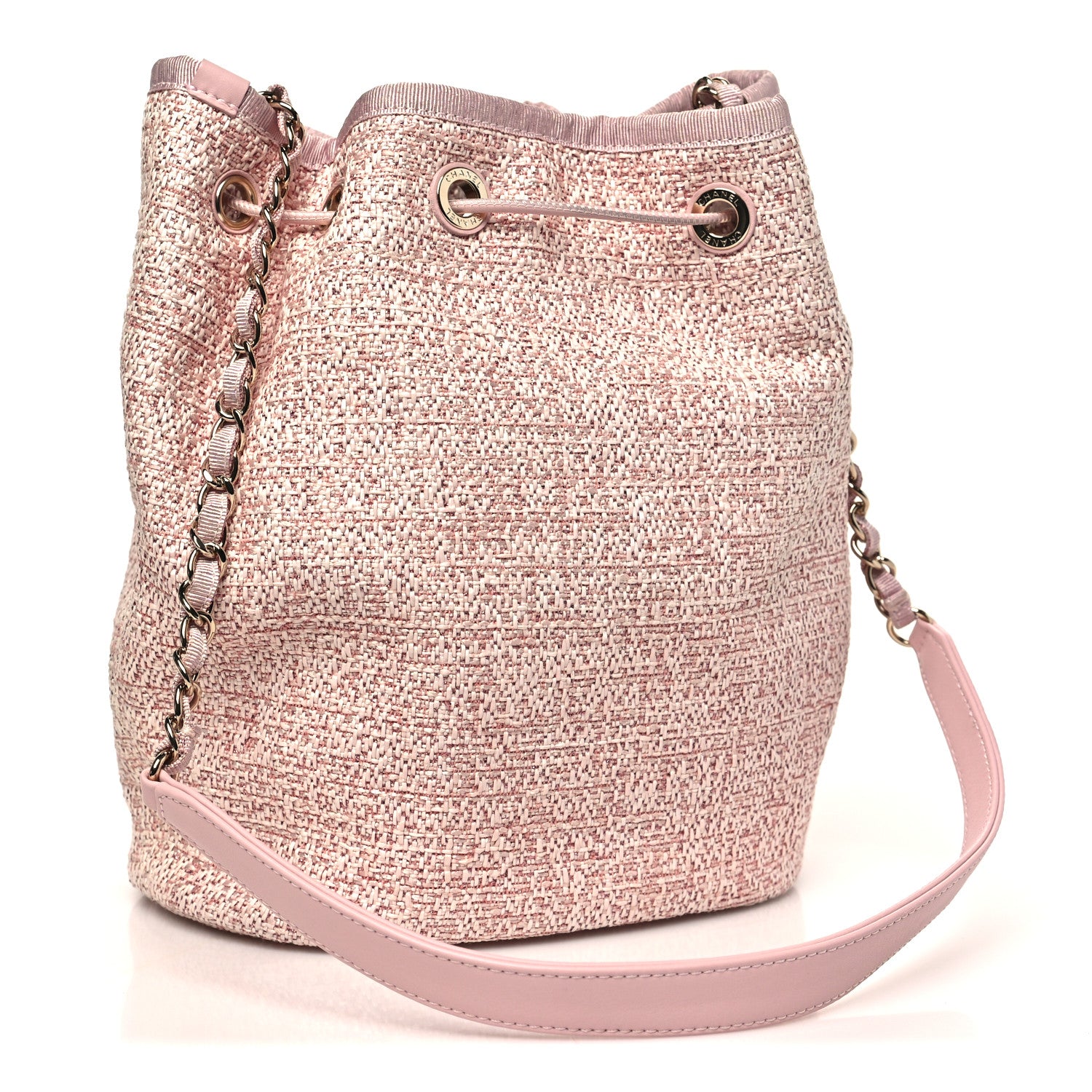 Chanel Lurex Boucle Deauville Drawstring Bag Pink 3 of 10