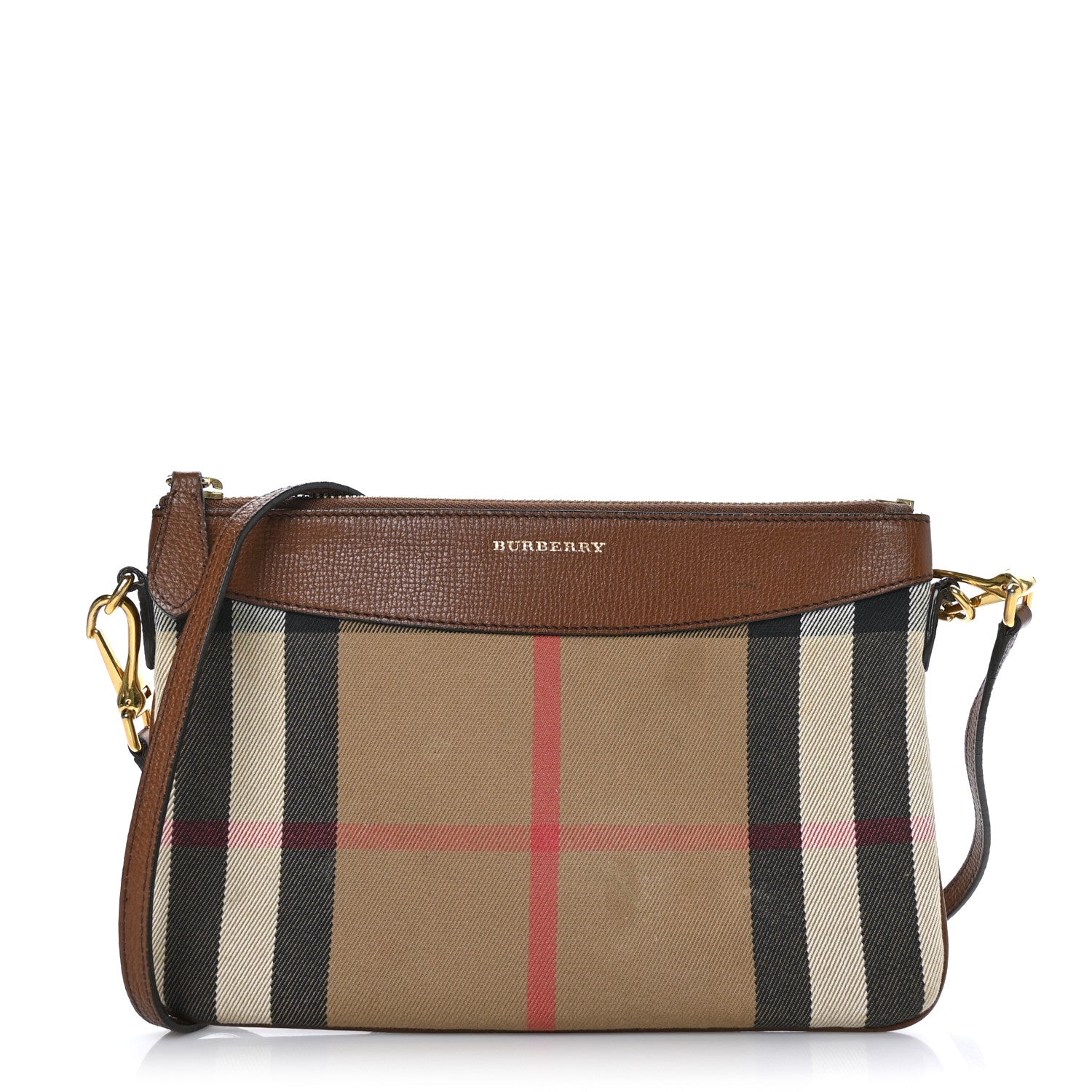 Burberry House Check Derby Peyton Crossbody Clutch Bag Tan 1 of 9