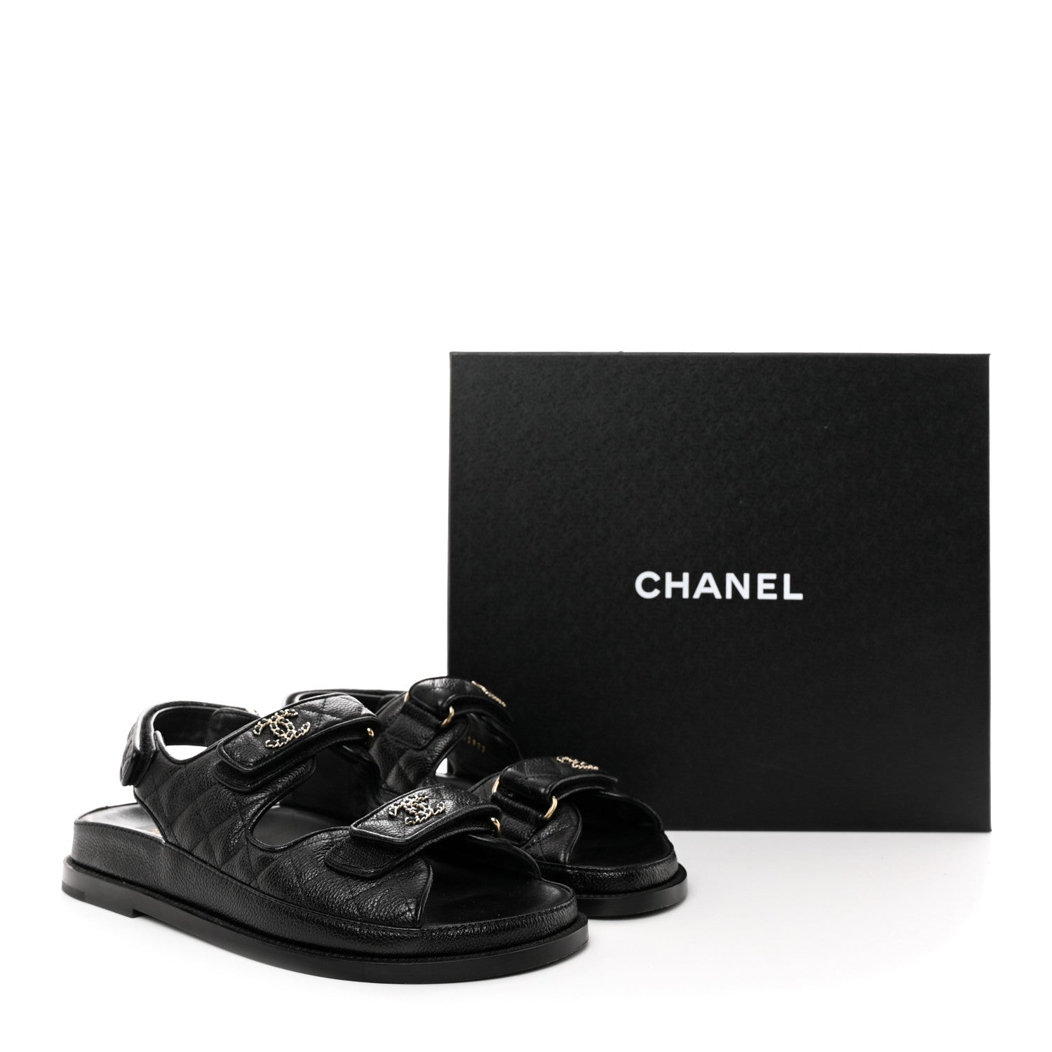 Chanel Grained Calfskin Velcro Dad Sandals 38.5 Black 9 of 9