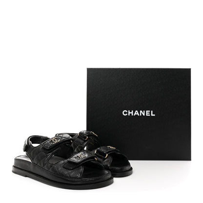Chanel Grained Calfskin Velcro Dad Sandals 38.5 Black 9 of 9