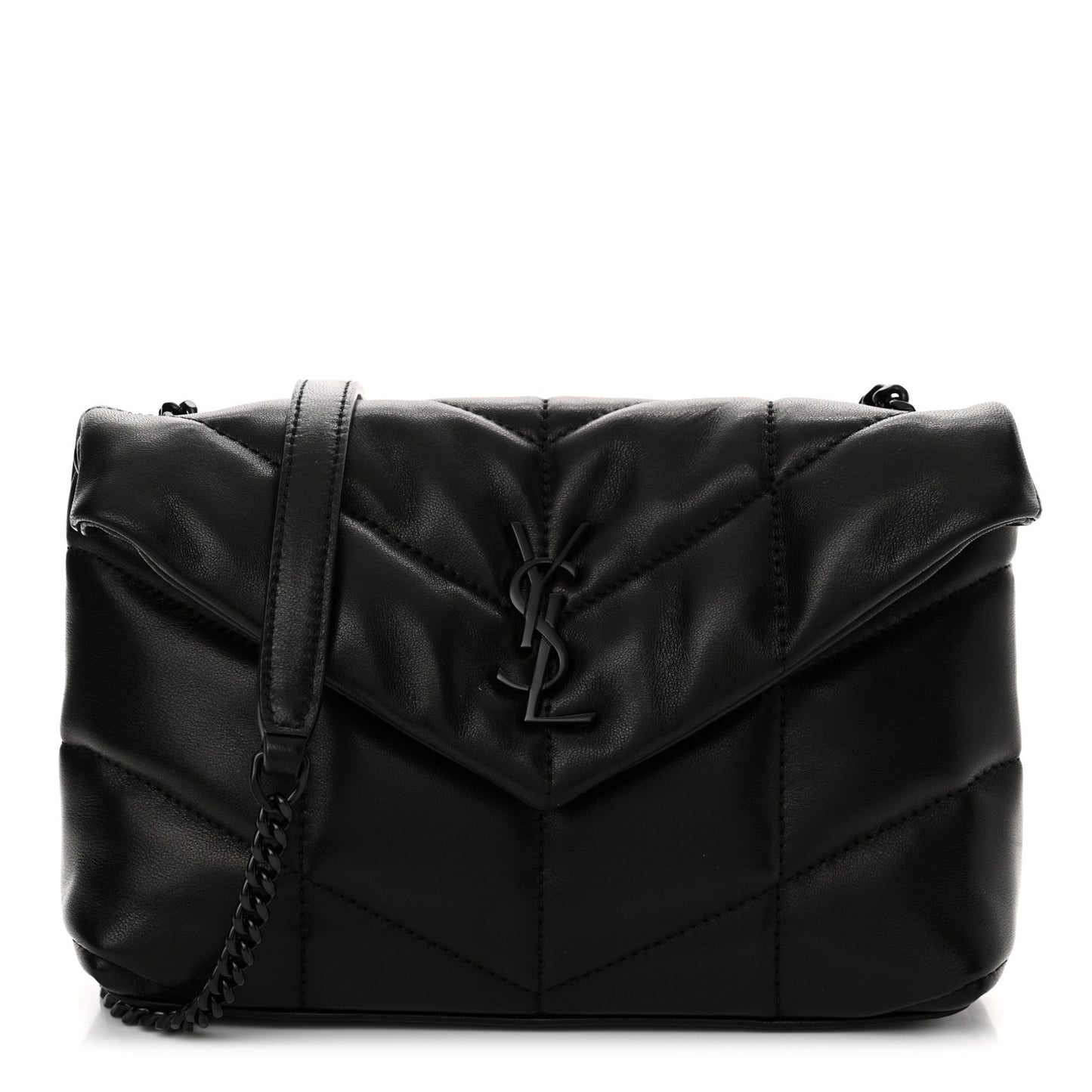 Lambskin Quilted Toy Loulou Puffer Monogram Monochrome Chain Satchel Black