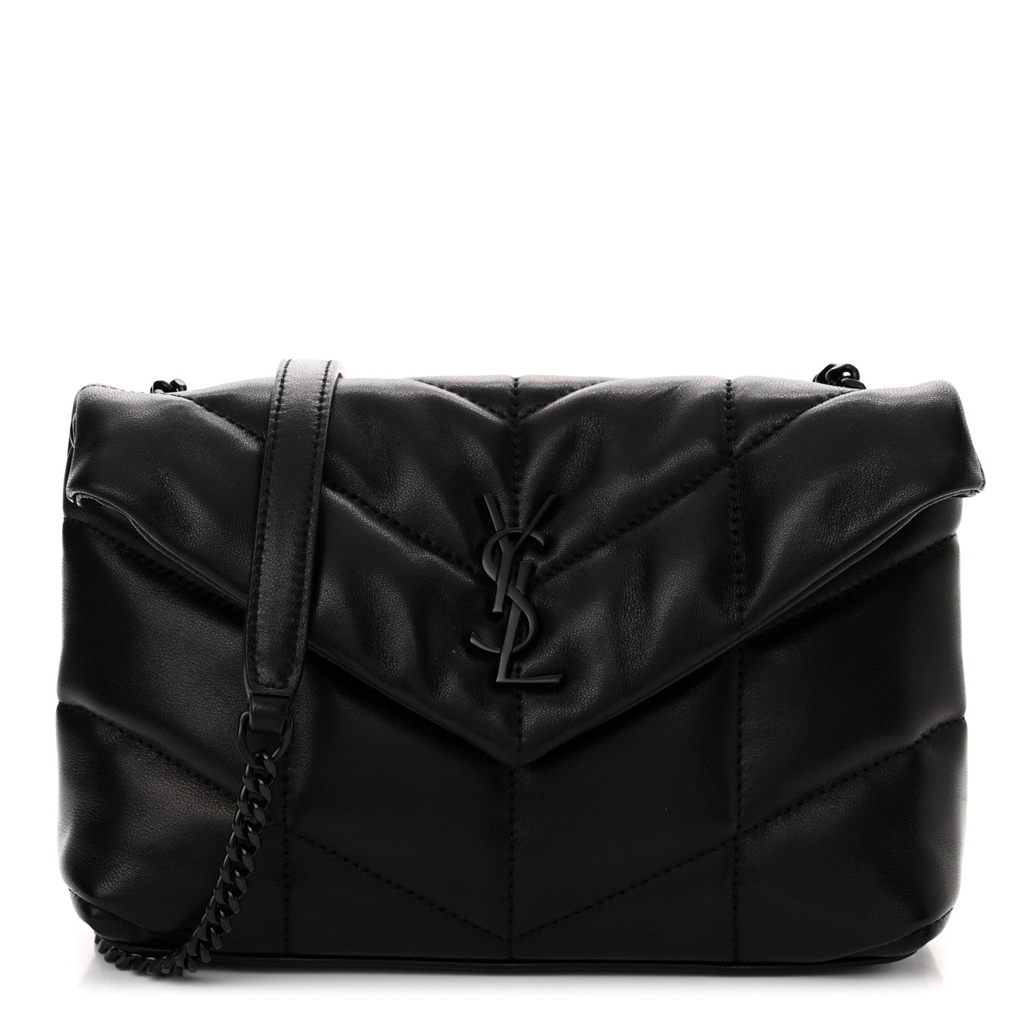Saint Laurent Lambskin Quilted Toy Loulou Puffer Monogram Monochrome Chain Satchel Black 1 of 10