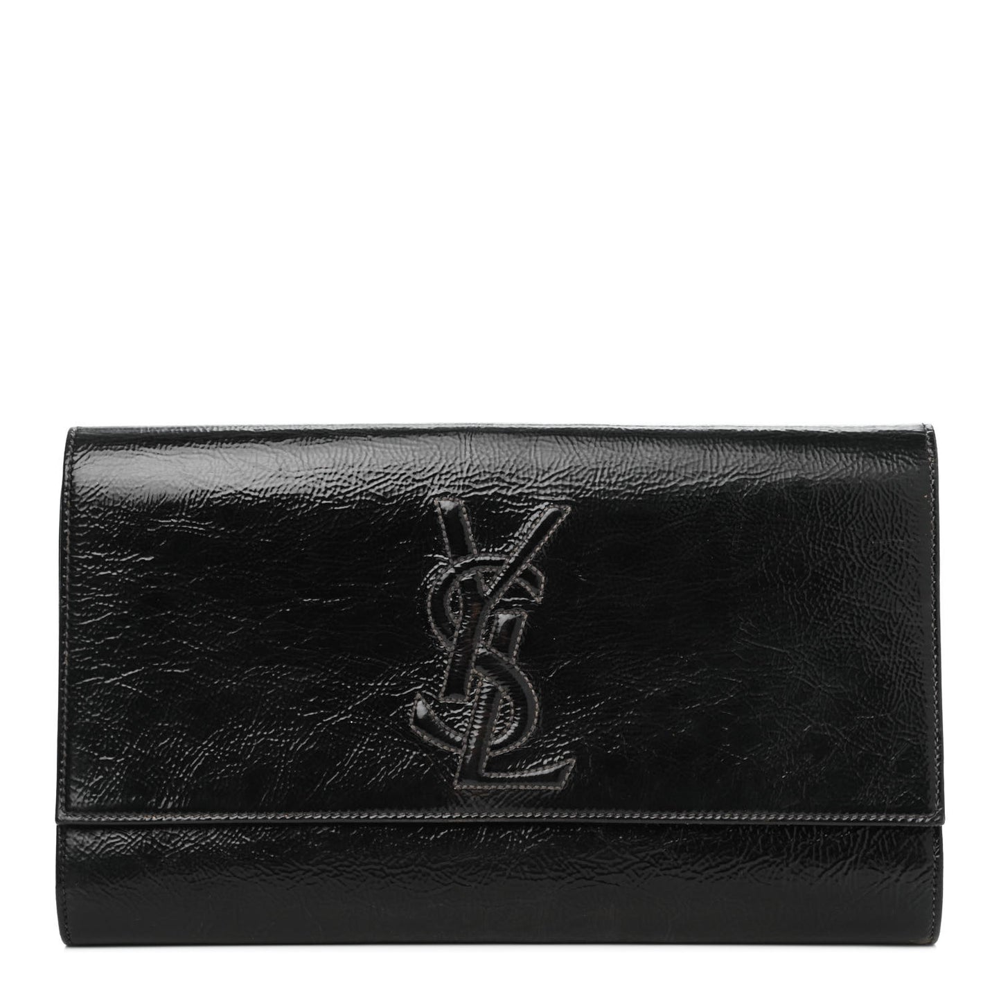 Textured Patent Monogram Large Belle De Jour Clutch Black