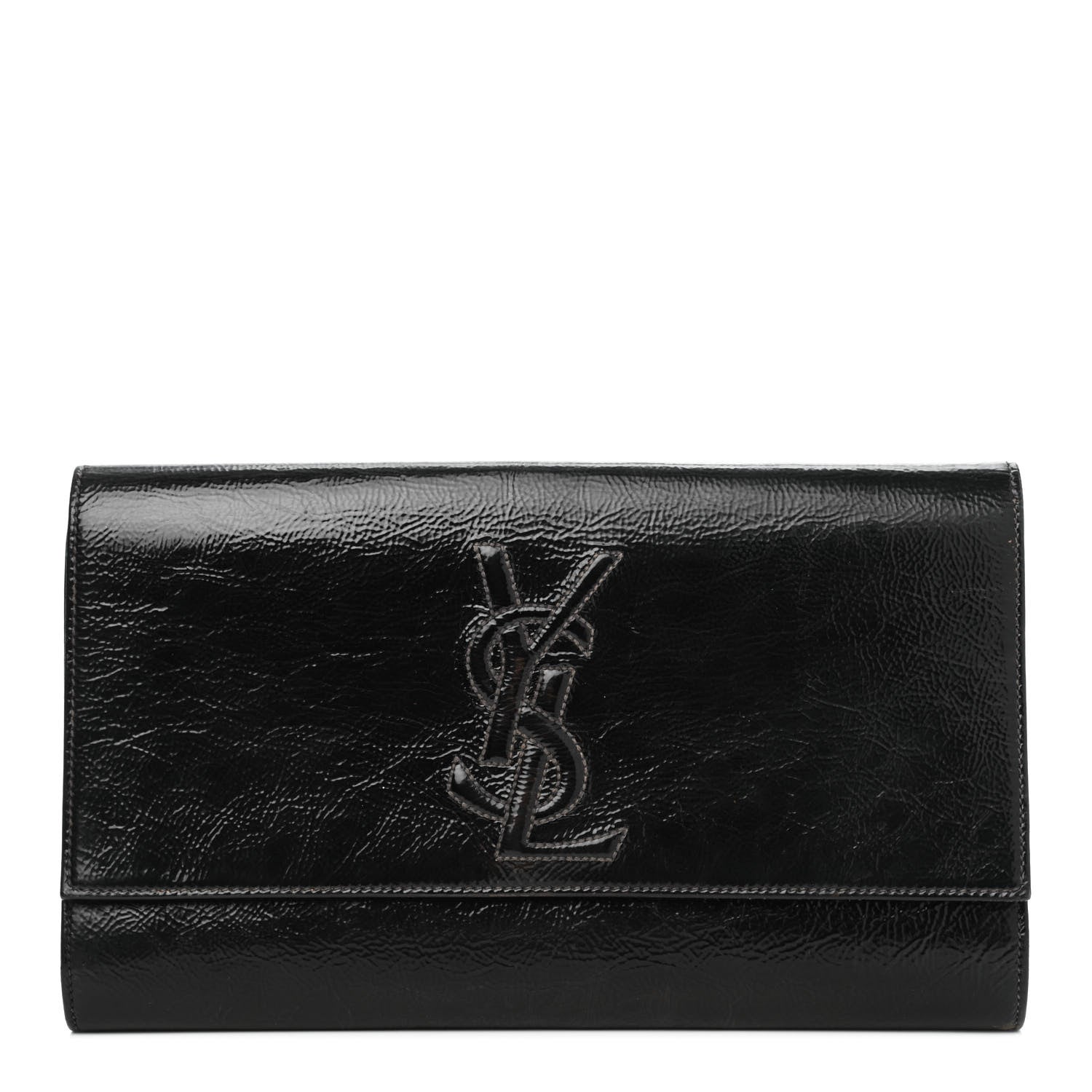 Saint Laurent Textured Patent Monogram Large Belle De Jour Clutch Black 1 of 18