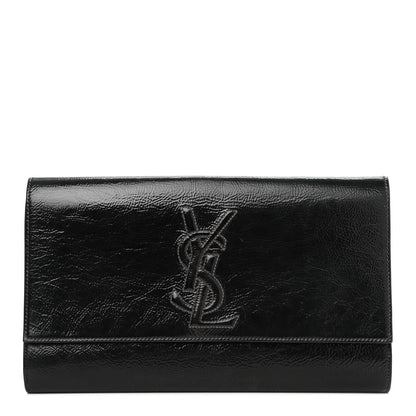 Saint Laurent Textured Patent Monogram Large Belle De Jour Clutch Black 1 of 18