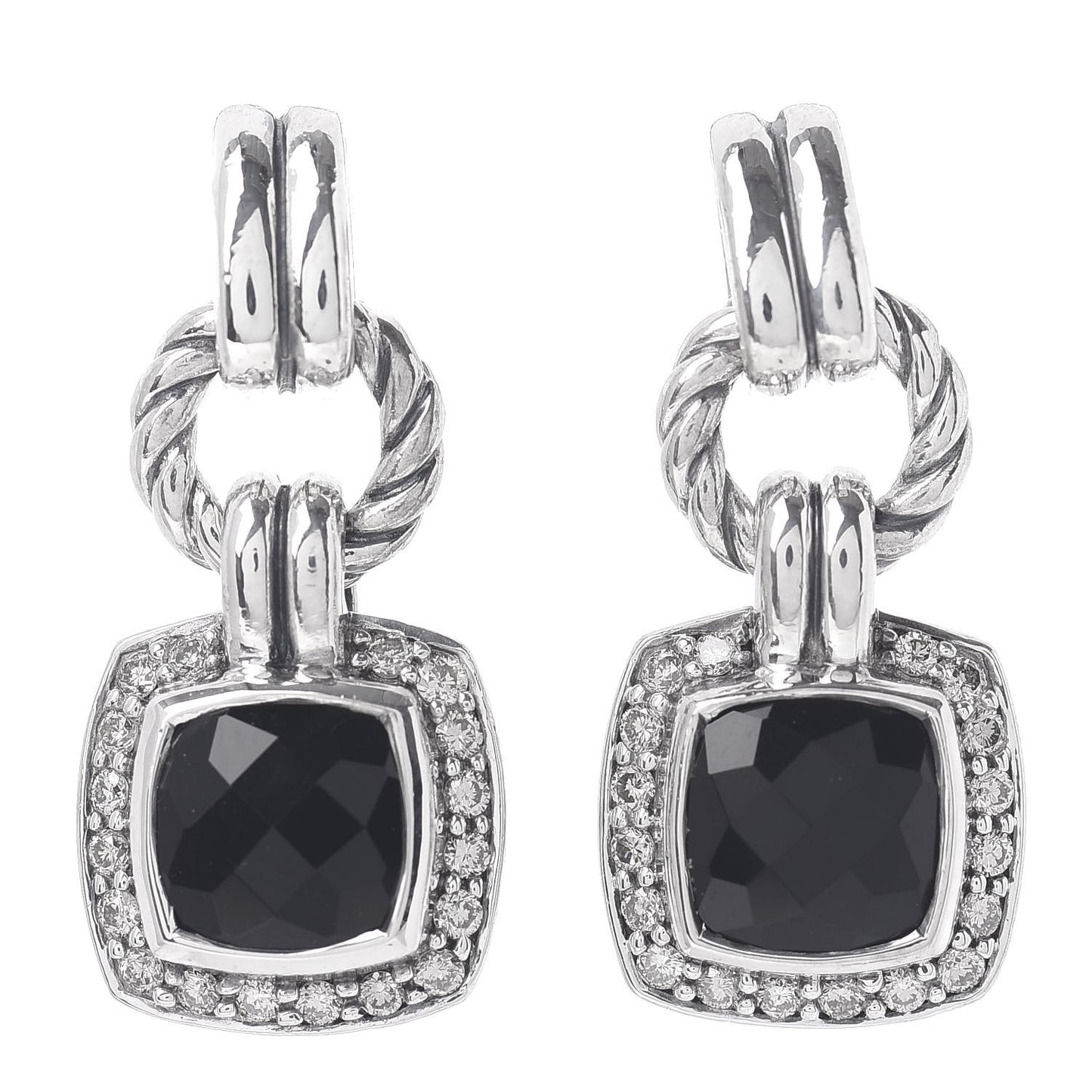 Sterling Silver Diamond Black Onyx 7mm Petite Albion Drop Earrings
