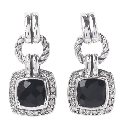 David Yurman Sterling Silver Diamond Black Onyx 7mm Petite Albion Drop Earrings 1 of 4