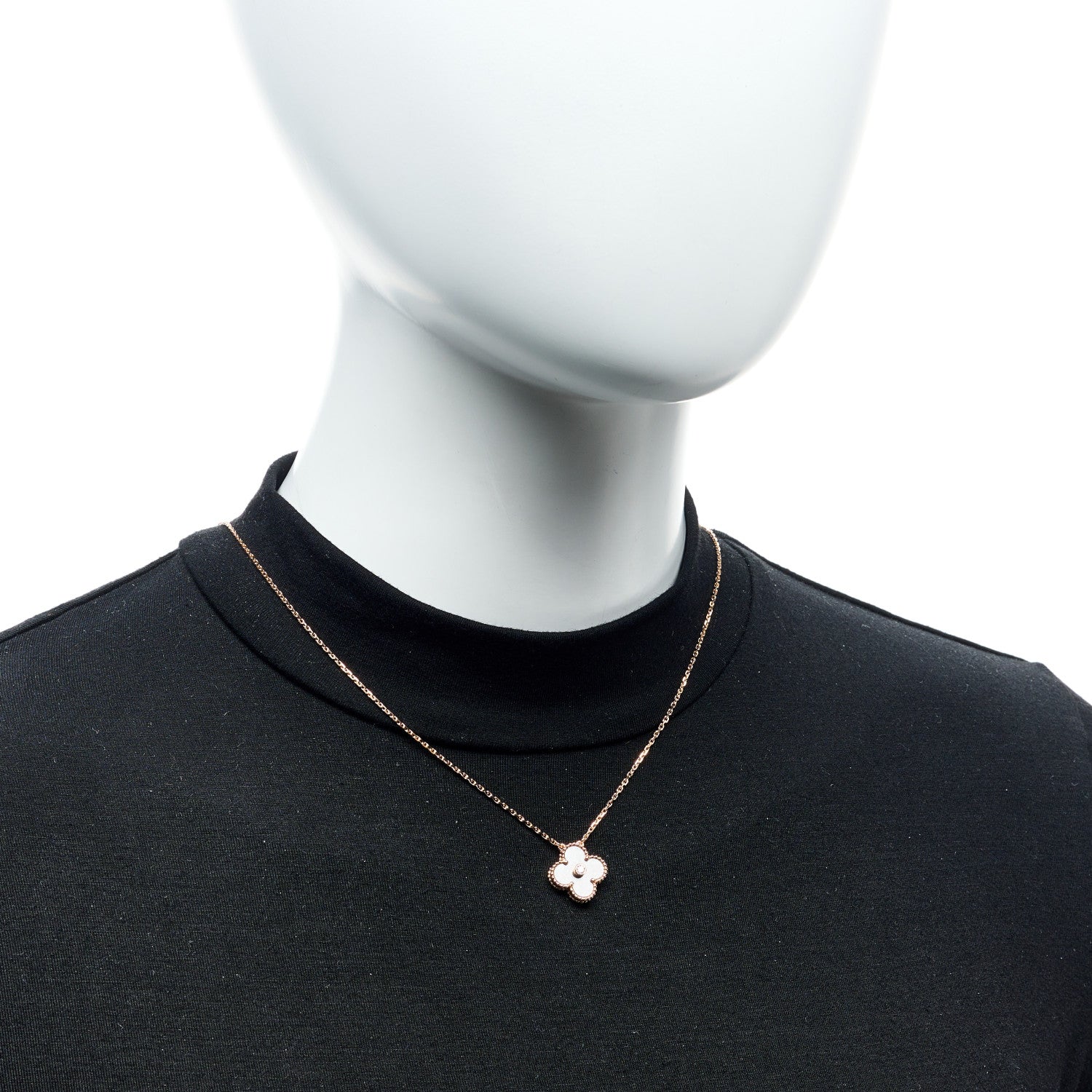Van Cleef & Arpels 18K Rose Gold Diamond Silver Obsidian Vintage Alhambra Pendant Necklace 2 of 6