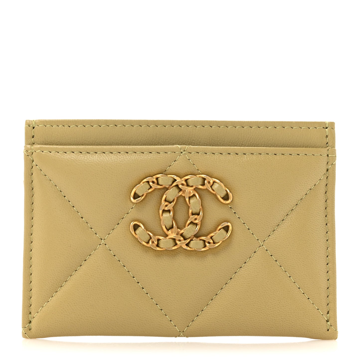 Lambskin Quilted Chanel 19 Card Holder Light Green